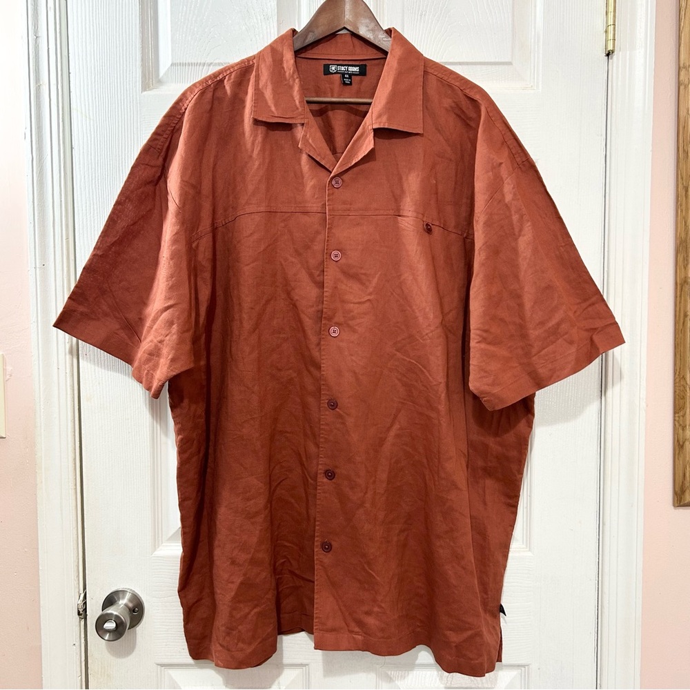 Stacy Adams Men's Rust Casual Button-Down Shirt Short Sleeved Linen Blend Sz 4X